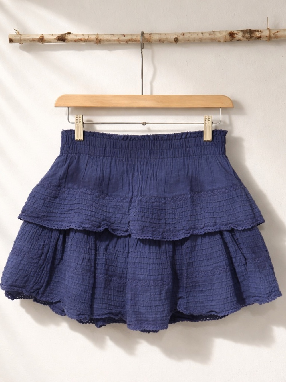 Aerie Navy Gauze‎ Boho Ruffle Tier Mini Skirt Coquette Festival Cottagecore XS/S